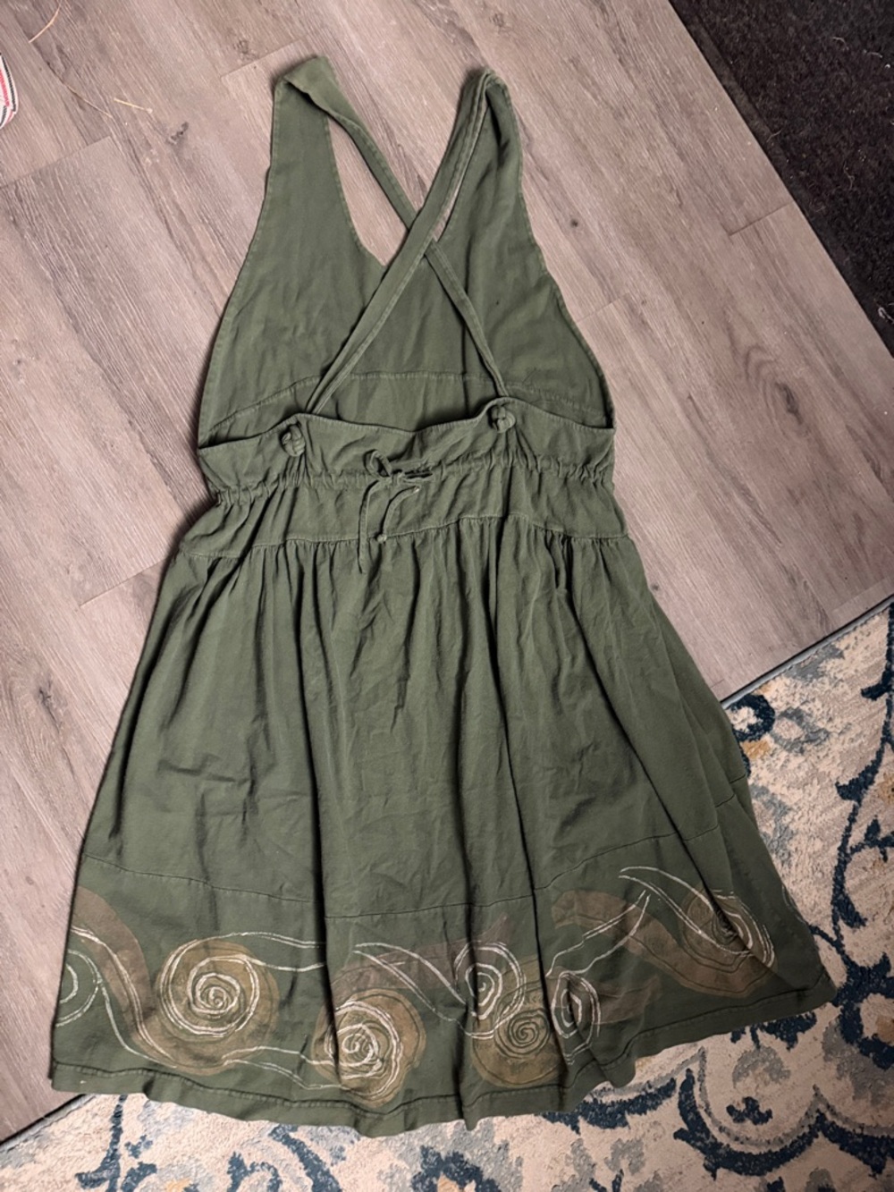 Vintage Blue Fish Olive Green Tadpole Jumper with 2 Pockets - Picture 5 of 8